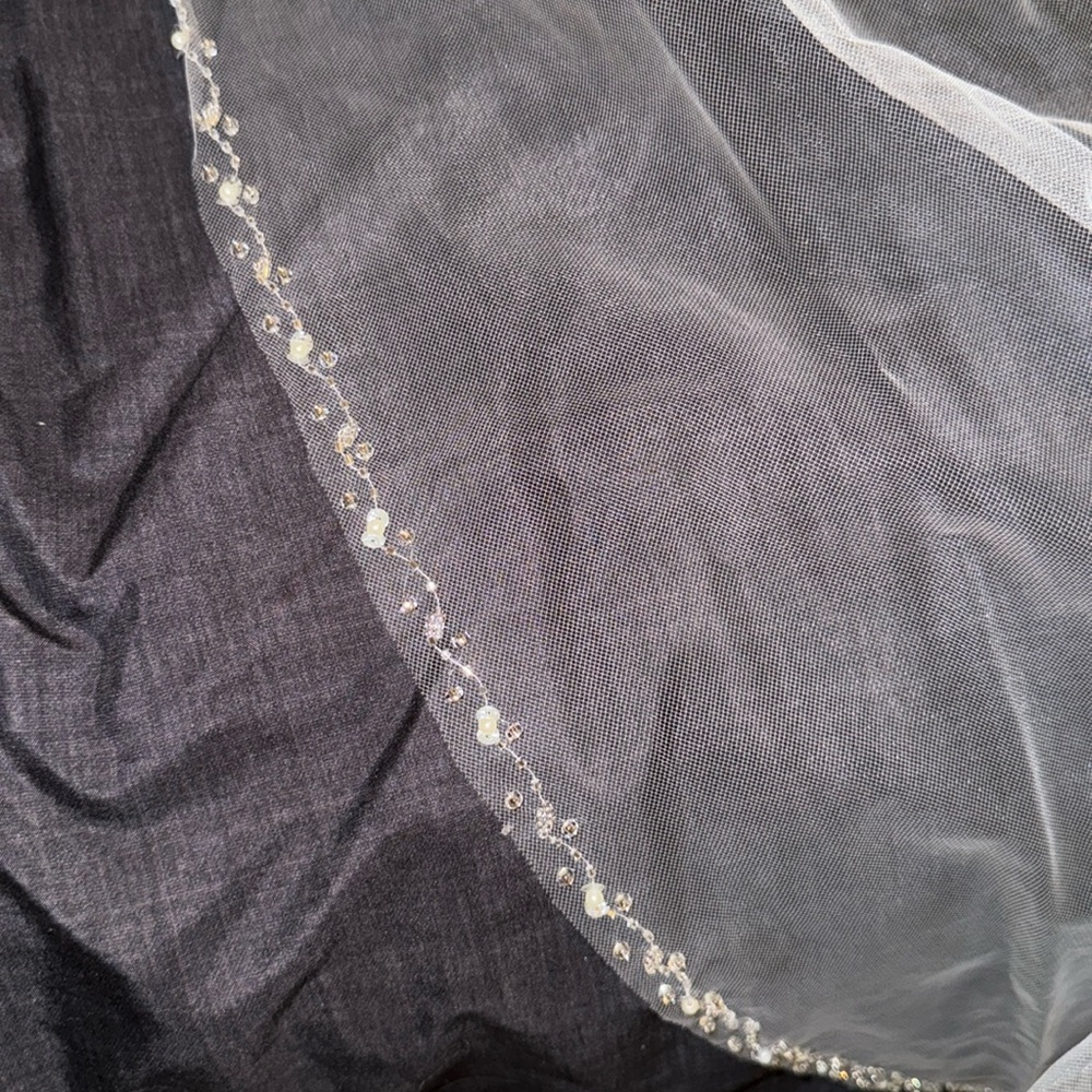 Worn for 1 hour hand beaded cathedral length wedding veil